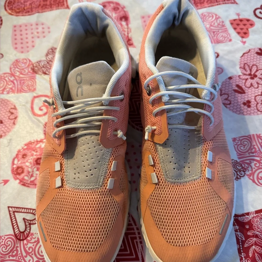 On Running Women's Peach and Gray Sneakers - Picture 1 of 5